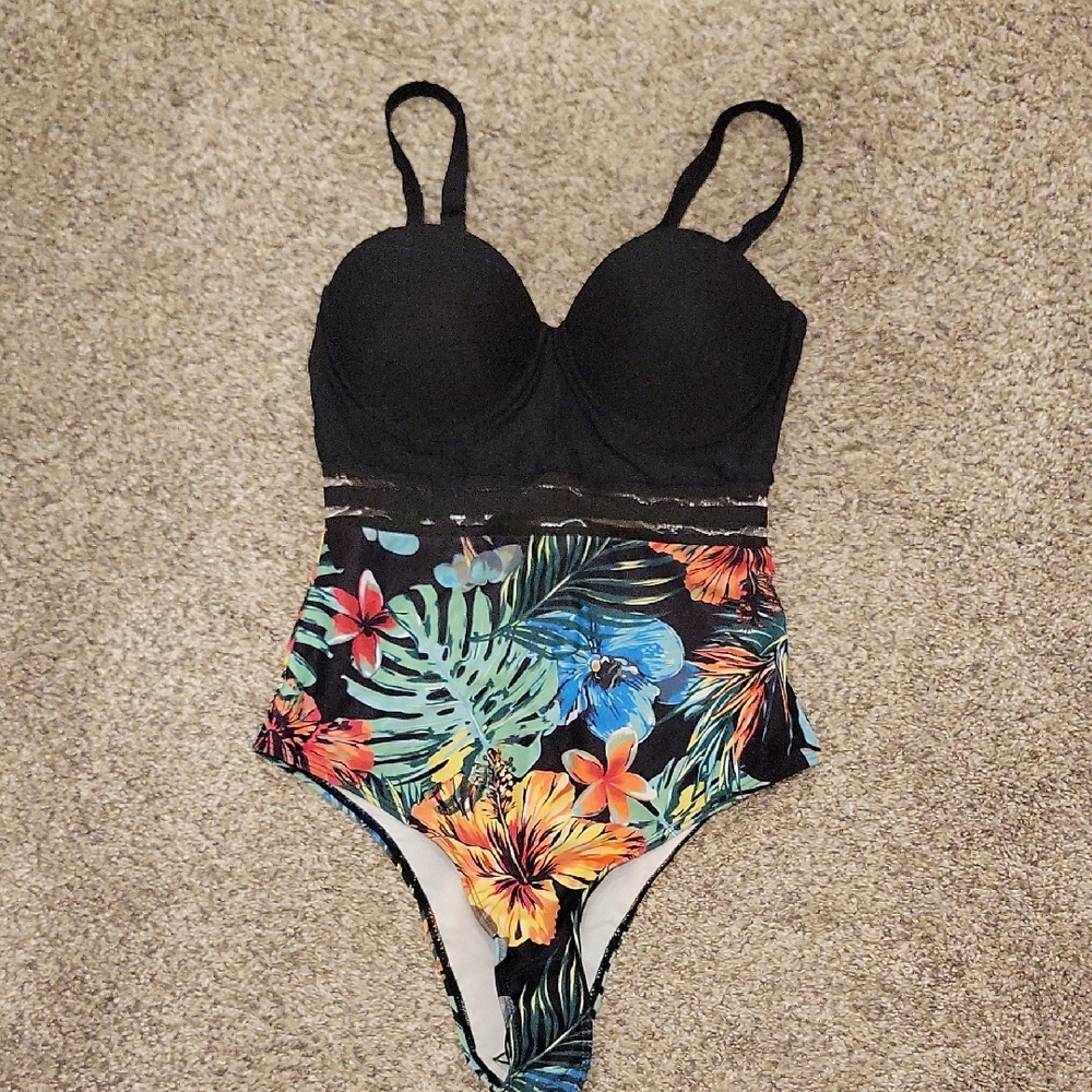 NWOT Floral Black One Piece